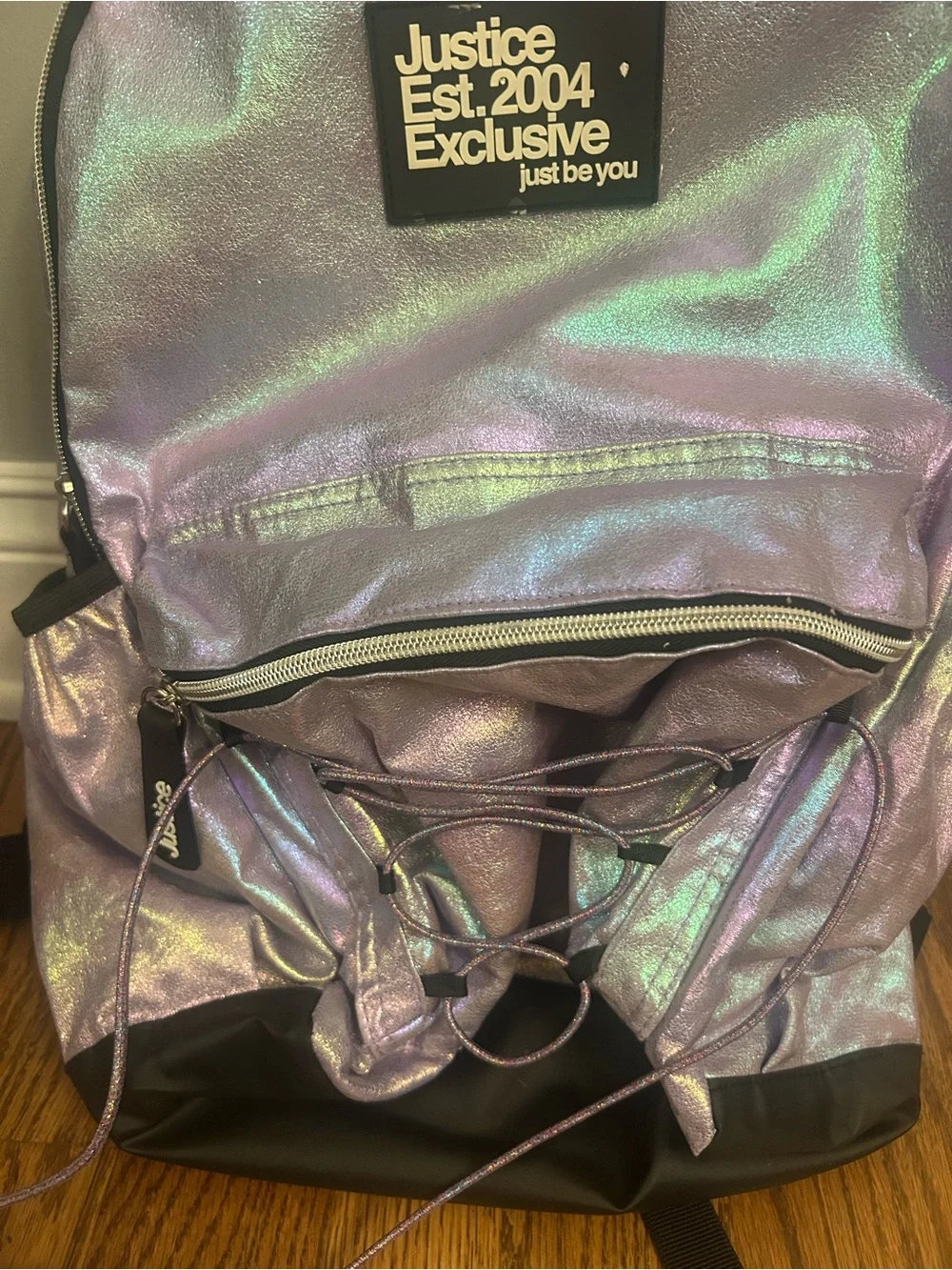 Justice Iridescent Holographic Backpack - Lavender to Silver Shift